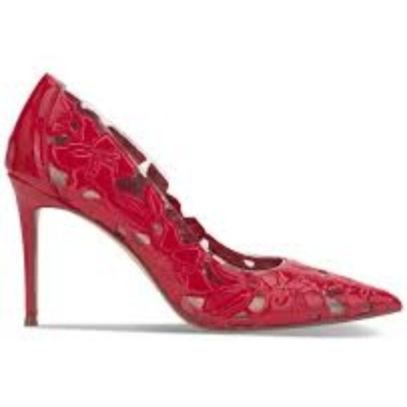 NWOJESSICA SIMPSON 'Erinia Red Patent Pointed Toe Cut-Out Floral Heel Pumps 8.5M - Picture 3 of 4